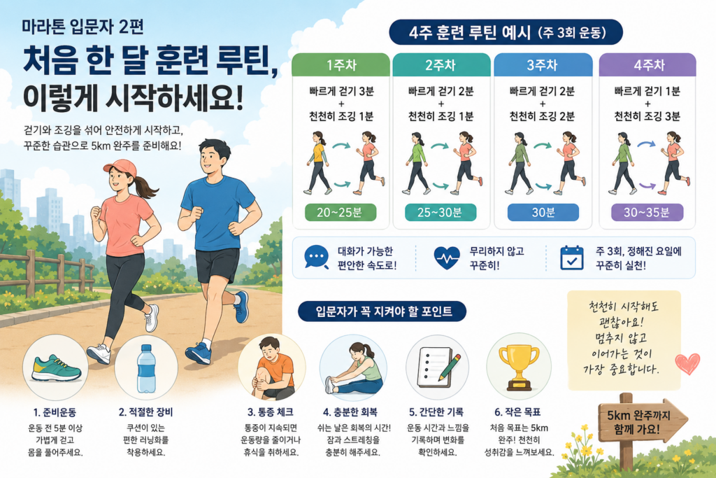 마라톤 입문자 2편|처음 한 달 훈련 루틴, 이렇게 시작하세요 chatgpt image 2026년 6월 28일 오후 11 01 22