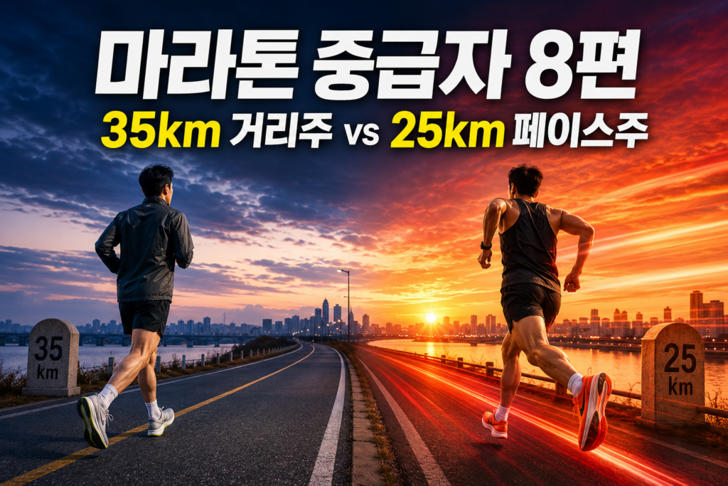 35km 거리주와 25km 페이스주의 거리·속도·러닝화 차이를 비교하는 마라톤 중급자 훈련