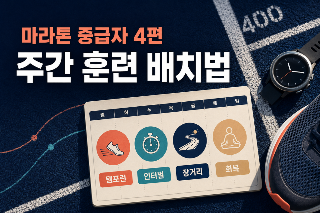 템포런과 인터벌·장거리·회복일이 구분된 마라톤 중급자 주간 훈련 일정