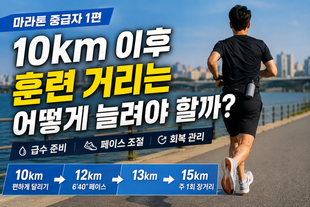 10km 이후 12km, 13km, 15km로 훈련 거리를 늘리는 중급 러너