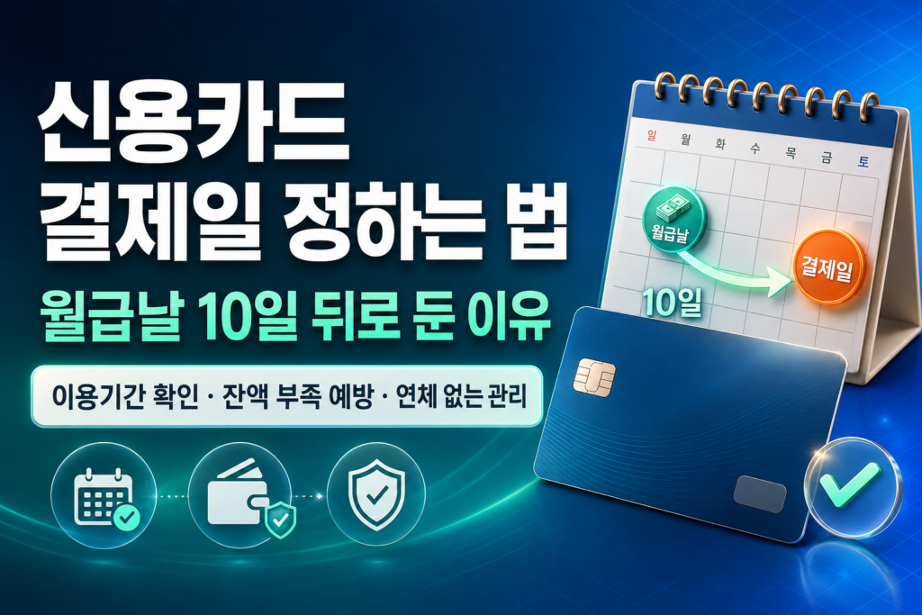 월급날 이후 신용카드 결제일과 카드 이용기간을 확인하는 직장인의 자금 관리