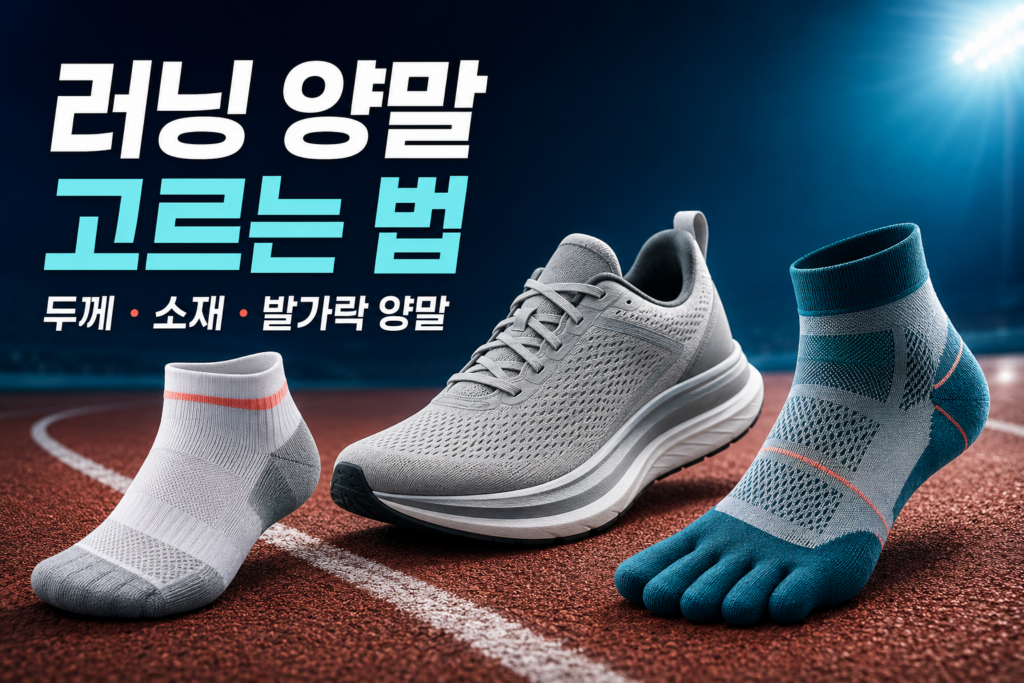 일반 러닝 양말과 발가락 양말의 두께와 형태를 비교하는 장면