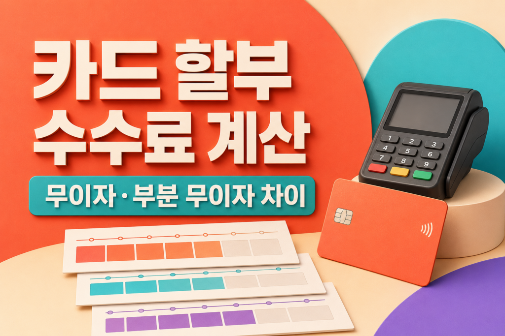 무이자 할부와 부분 무이자의 회원 부담 회차 및 카드 할부 수수료 계산 방법을 비교하는 모습