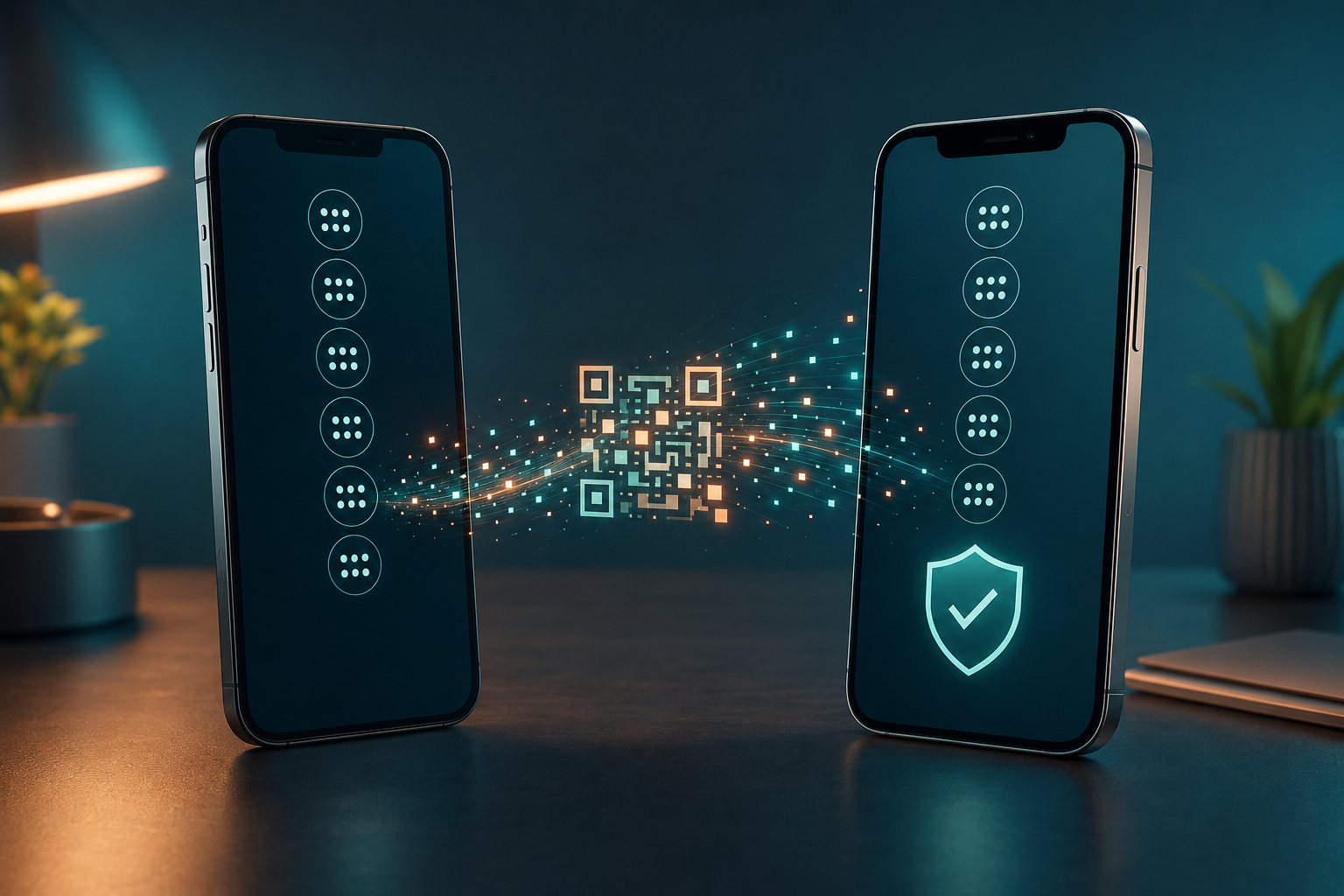 기존 아이폰에서 새 아이폰으로 Google Authenticator 인증 코드를 안전하게 이전하는 모습