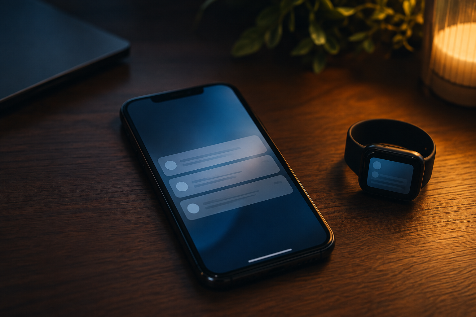 아이폰과 Apple Watch에 표시되는 알림을 비교해 확인하는 모습