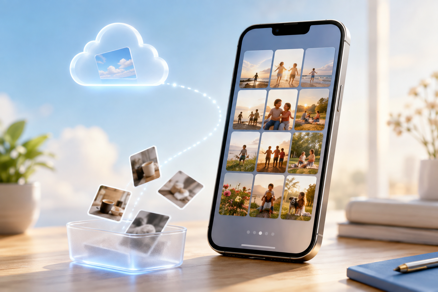 iCloud와 동기화된 아이폰 사진을 삭제하기 전에 저장 공간과 사진 보관 상태를 확인하는 모습